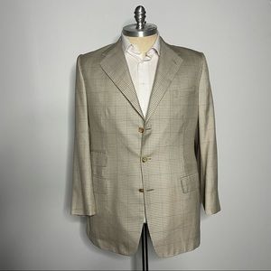 Bergdorf Goodman Blazer Wool Beige Check Mens 44L